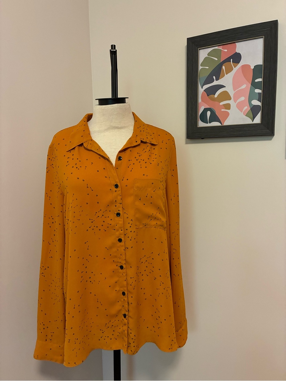 Reitmans Mustard Button-Down Blouse with Black Speckle